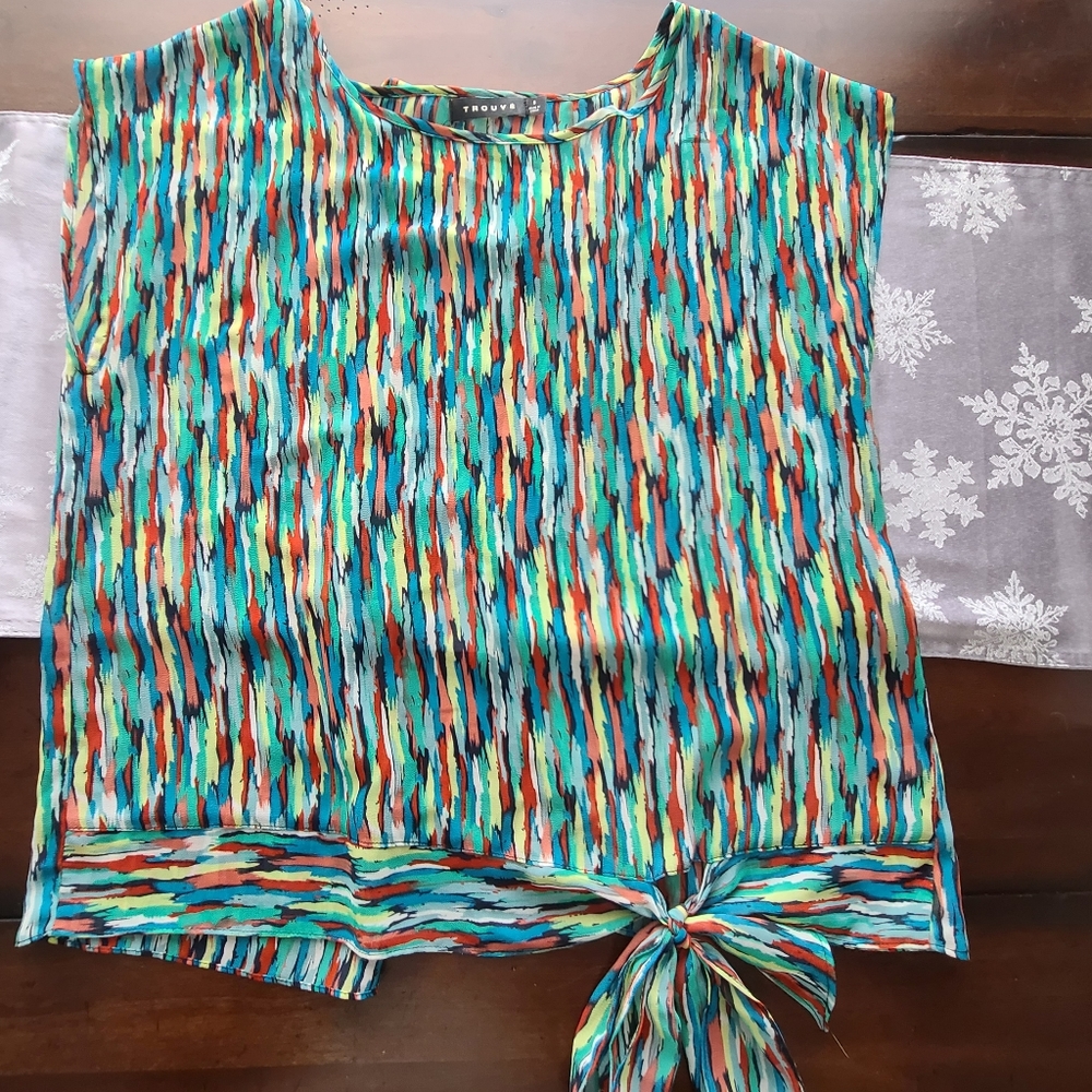 Trouve sheer sleeveless, open back top